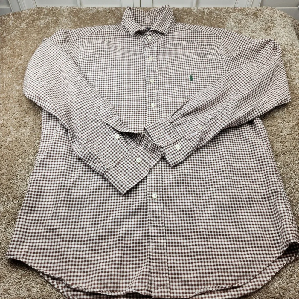 Polo Ralph Lauren Mens Brown Gingham Check Cotton Button Down Shirt Large L